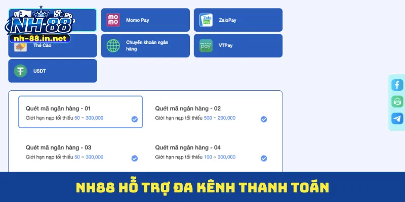NH88 hỗ trợ đa kênh thanh toán